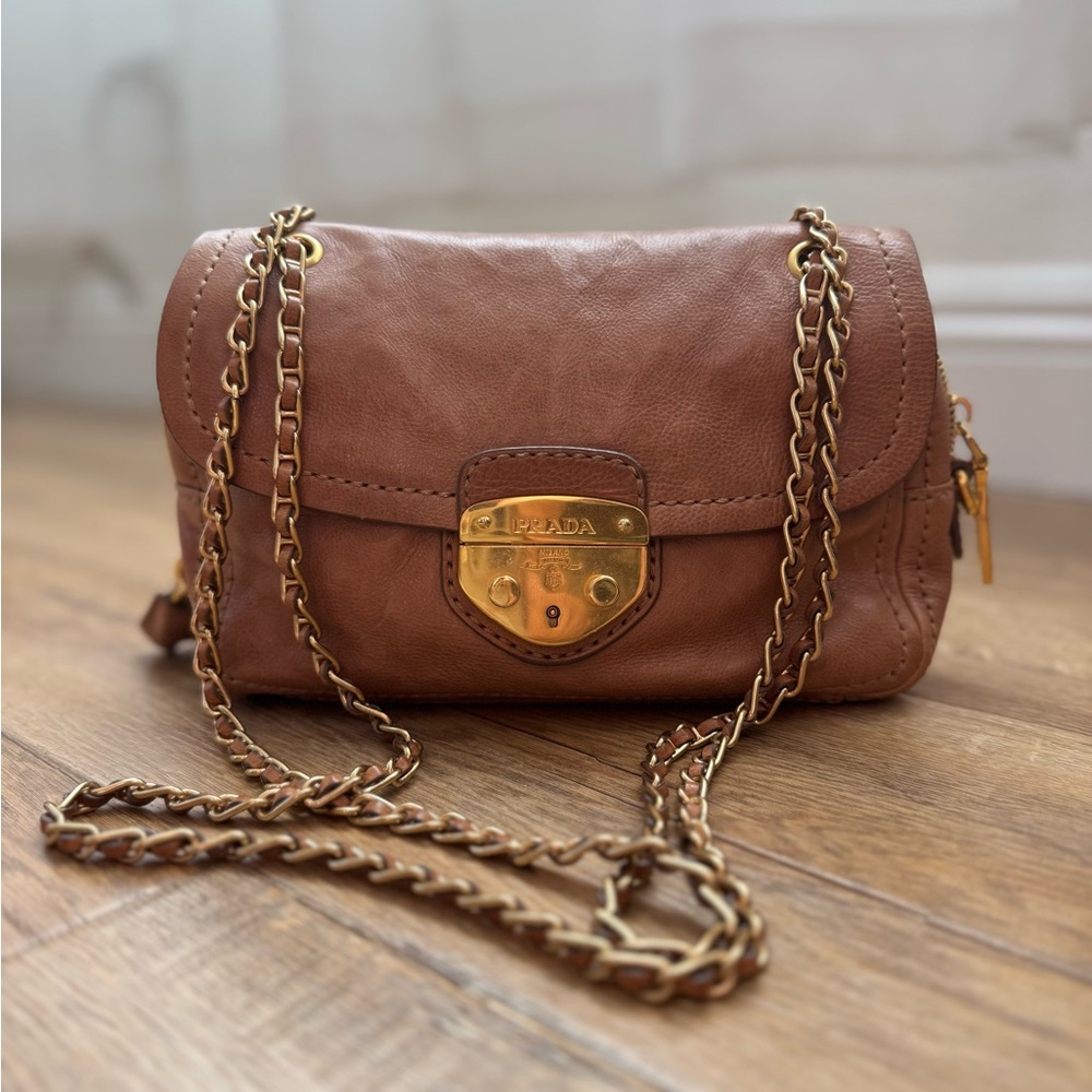 SOLD Prada Glace Calf Pushlock Chain Shoulder Bag